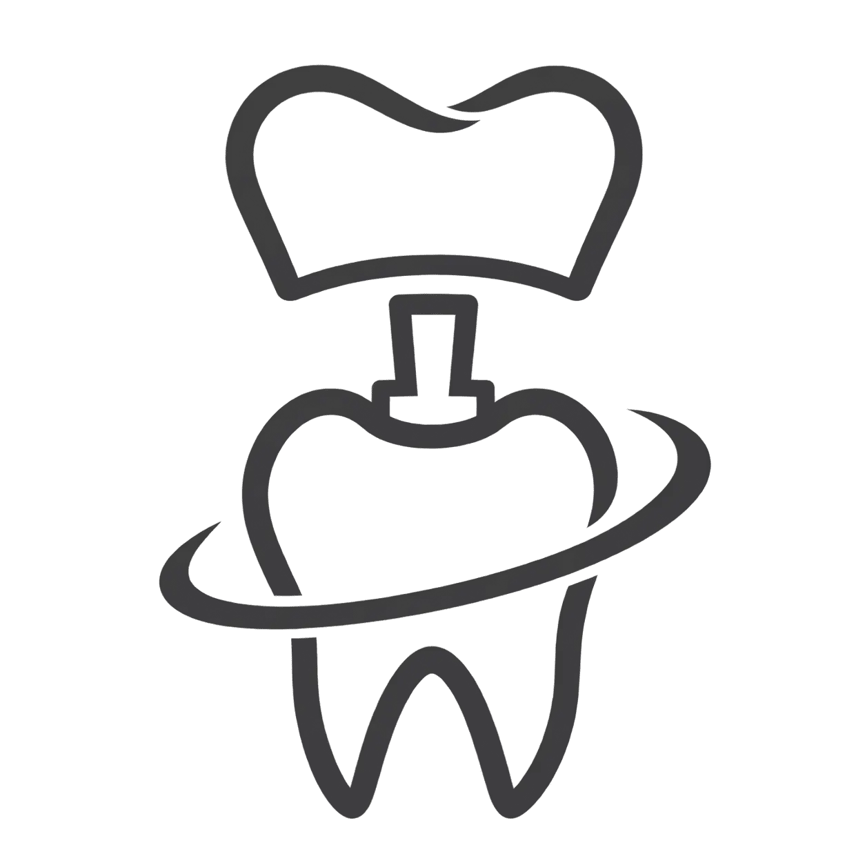 Prosthodontics-dental-icon-featuring-a-tooth-dental-crown-and-implant-in-minimalist-line-art.